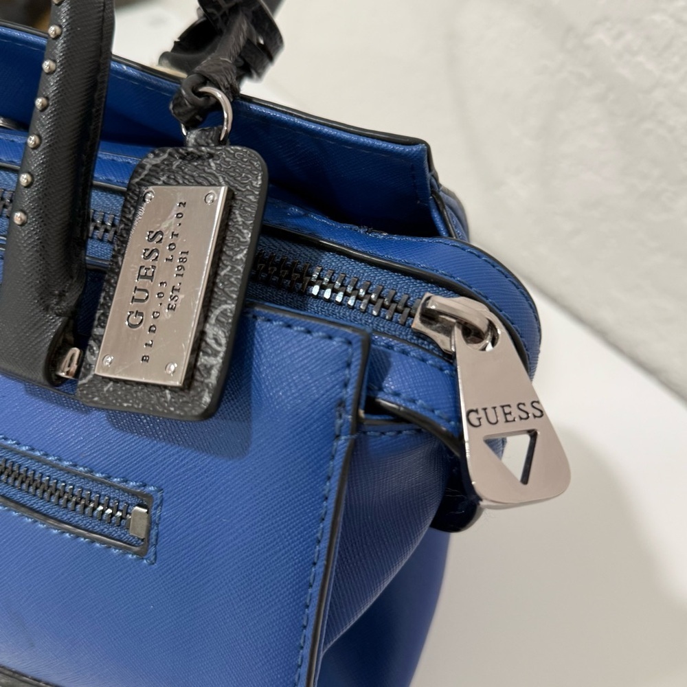 GUESS Hailey Small Satchel in the Indigo Multi Colorway Rocker Glam Modern Edgy - Picture 3 of 9